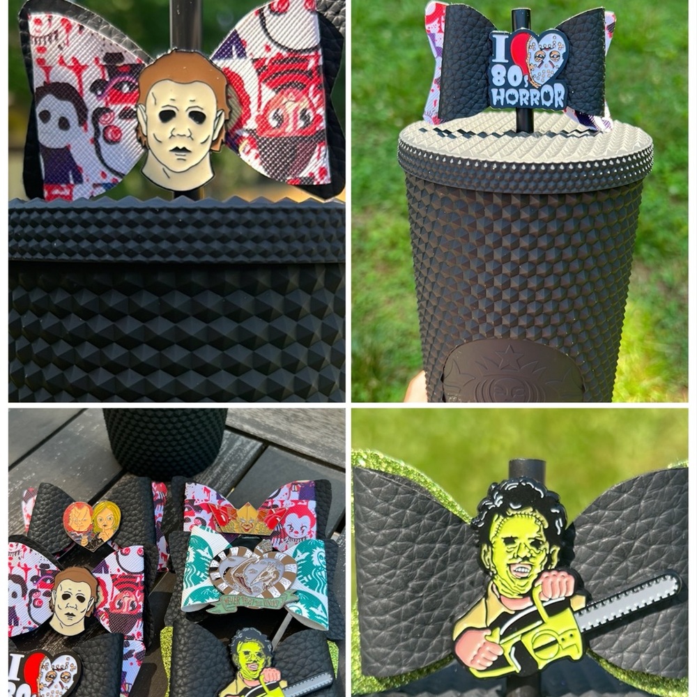 🎃🖤🧡 Horror movie straw topper Starbucks straw topper bows handmade Halloween